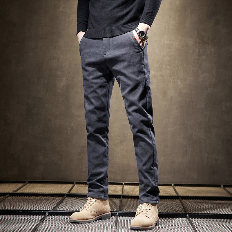 Full-length view of men's slim fit wrinkle-resistant pants, perfect for everyday office or casual wear.