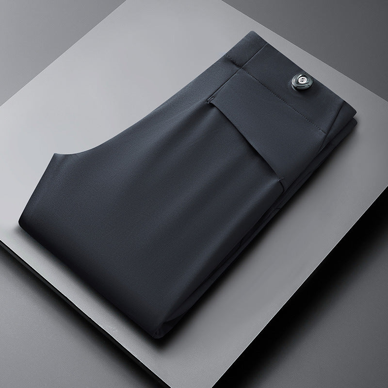 Black slim fit men's trousers, sculpted style, ideal for modern formal and casual menswear.