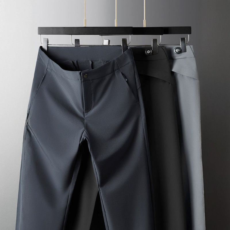 Men's formal & casual slim fit trousers, in gray or black, modern design for versatile menswear.