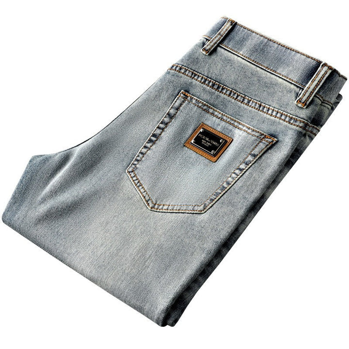 Men's slim fit gray stretch denim jeans, perfect for a modern casual look.