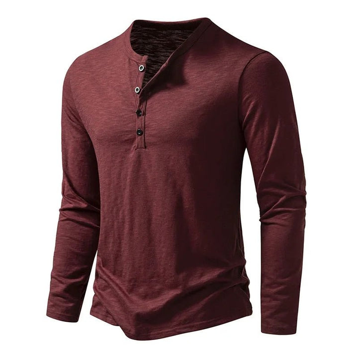 Men's long sleeve Henley in various colors, showcasing options for everyday stylish apparel.