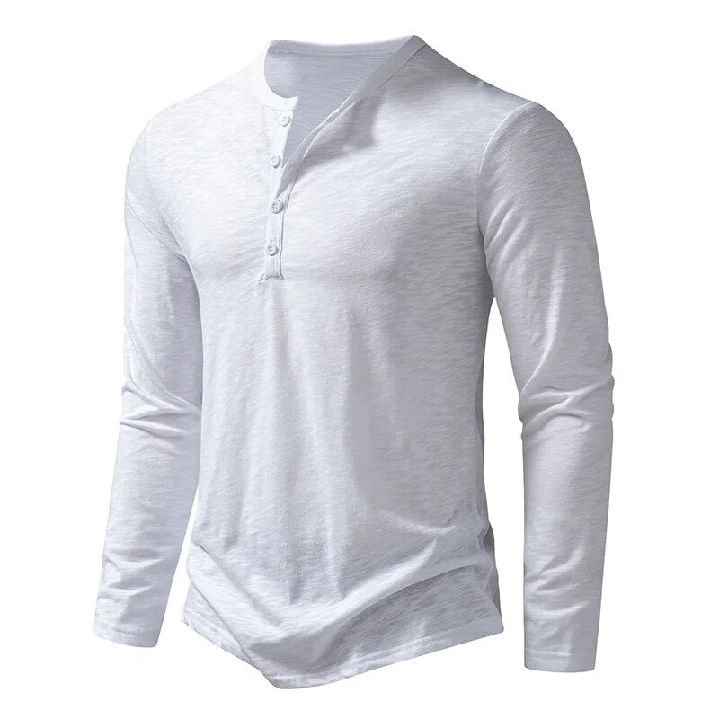 Essential men's slim fit long sleeve Henley in a dark hue, a versatile casual wardrobe staple.