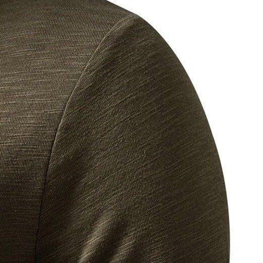 Back view of a red slim fit Henley for men, highlighting its modern fit and clean design.