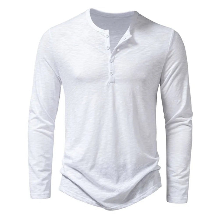 Basic men's long sleeve Henley in earthy brown, an essential comfortable top for casual wear.