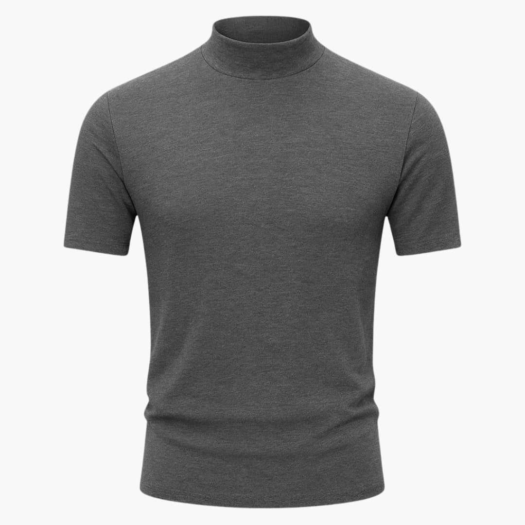 Stylish men's mock neck tee in a sleek slim fit with short sleeves. Ideal for a contemporary casual look.
