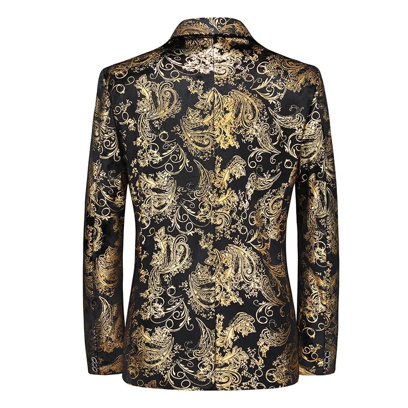 Stylish men's slim-fit blazer with a unique pattern, suitable for formal events or a chic business casual outfit.
