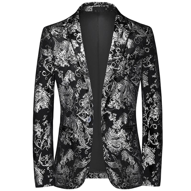 Modern men's fashion slim-fit jacket, patterned blazer, offering a sophisticated look for formal or casual occasions.