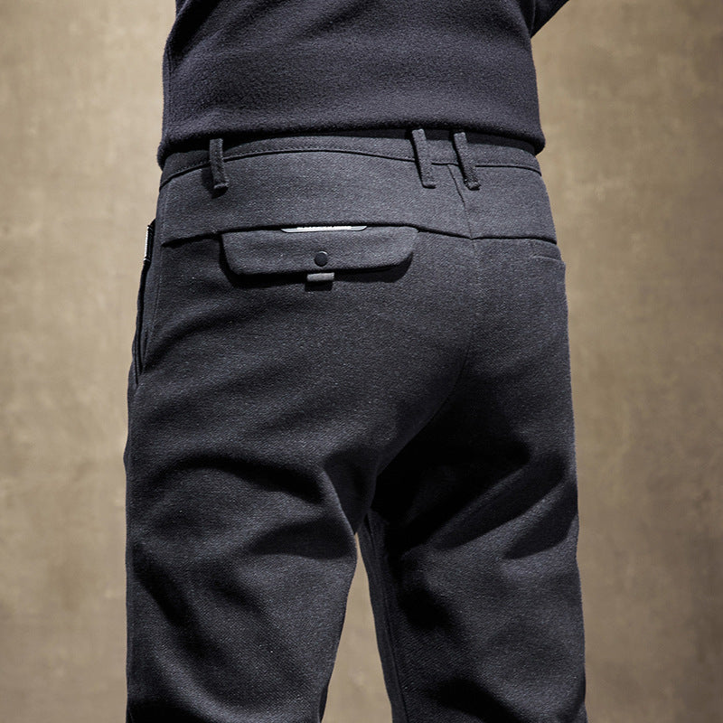 Wrinkle-resistant men's slim fit performance trousers, ideal for casual to formal wear.