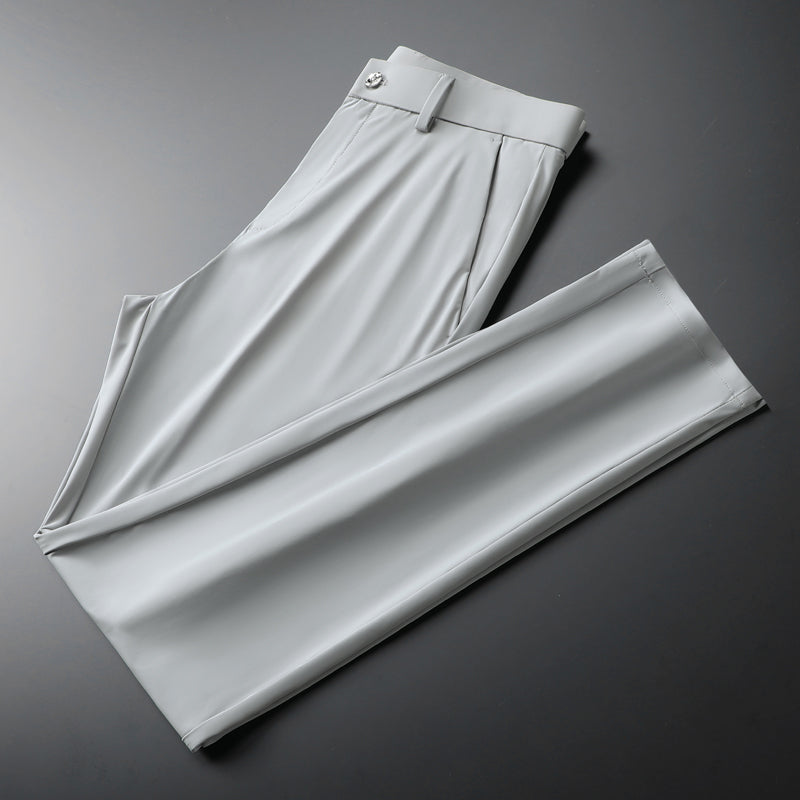 Flexible men's slim fit trousers, made from breathable ice silk, perfect for warm weather.