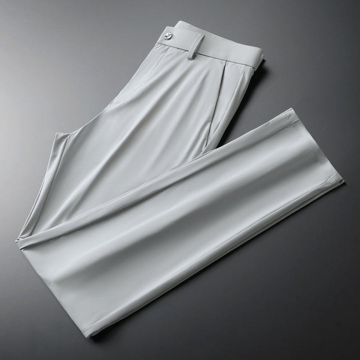 Flexible men's slim fit trousers, made from breathable ice silk, perfect for warm weather.