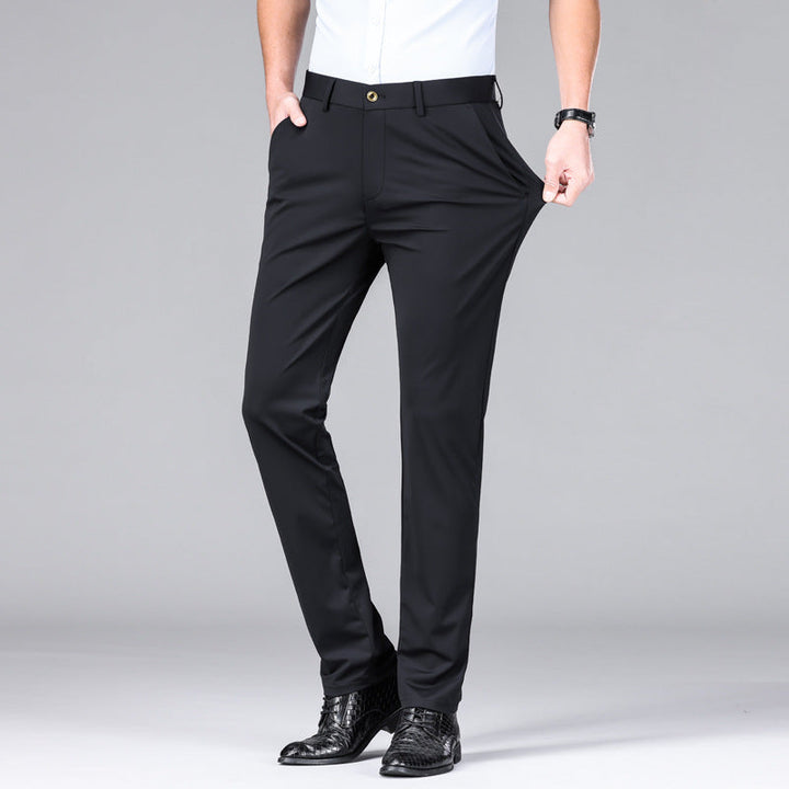 Elegant men's slim fit smart trousers, performance-enhanced for comfort and style.