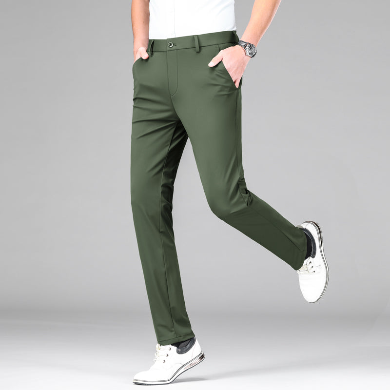 Moisture-wicking men's performance trousers, slim fit design for active and casual lifestyles.