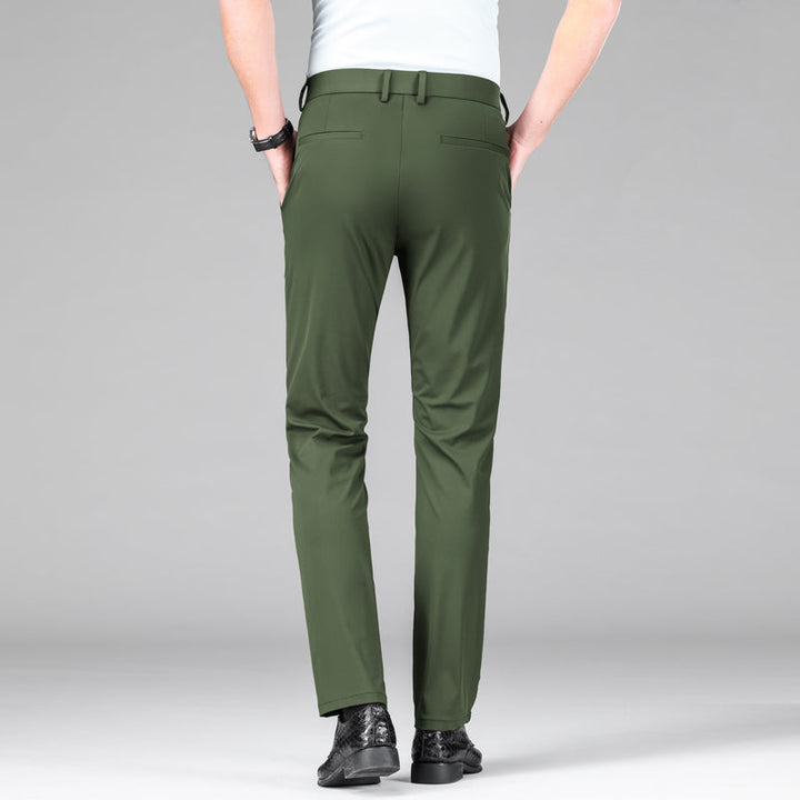 Men's apparel: Slim fit performance trousers with advanced stretch and ice silk fabric.
