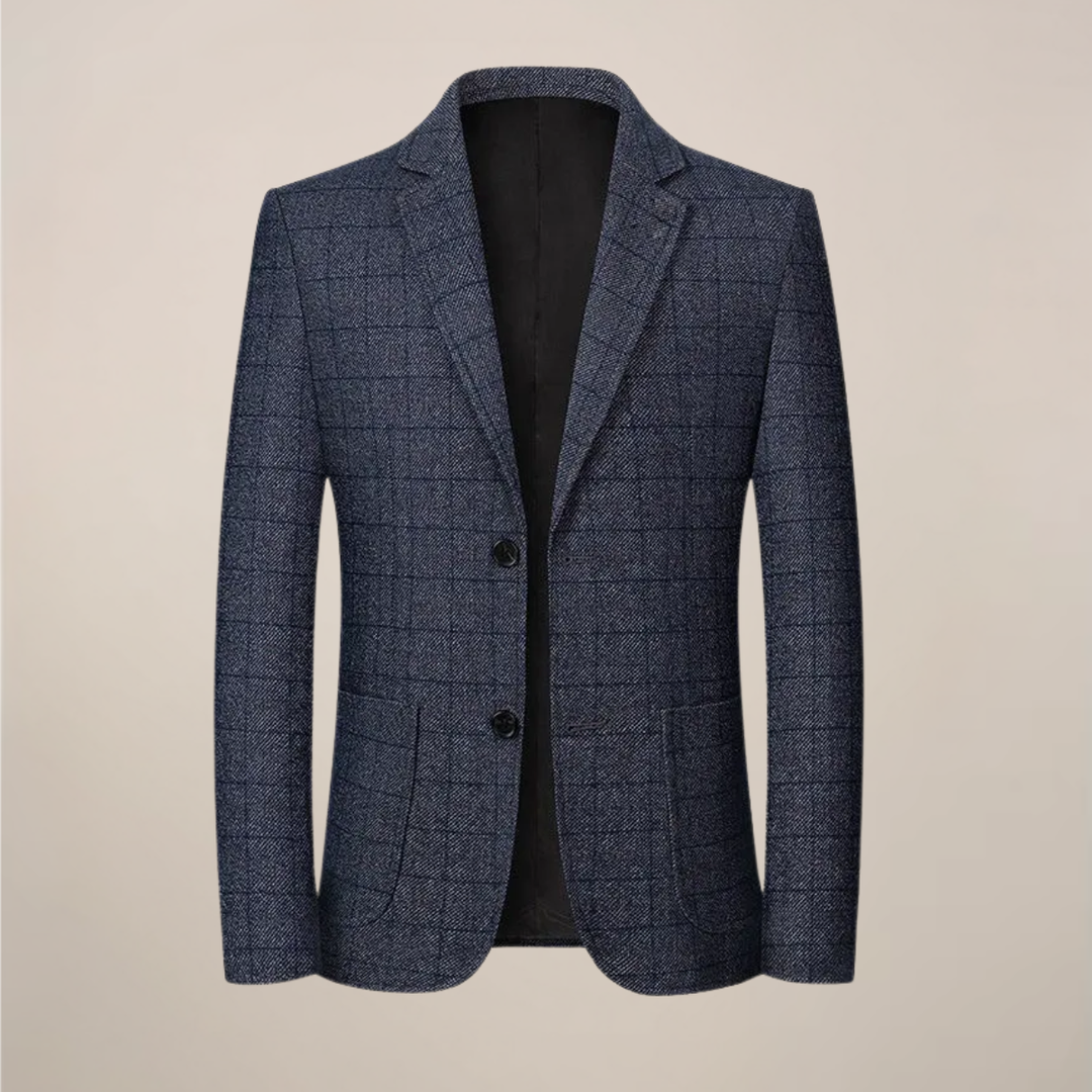 Men's slim fit plaid blazer with timeless check pattern, perfect for business casual or formal events.