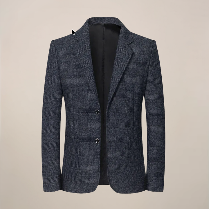 Classic men's slim fit plaid blazer, a fashionable checkered jacket ideal for modern formal wear & business casual looks.