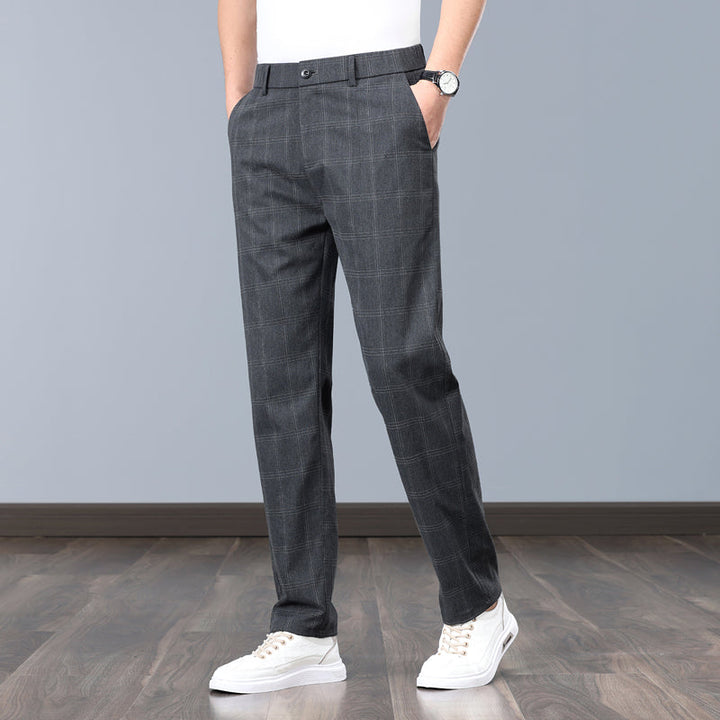 Ergonomic design: comfortable slim fit plaid dress pants for modern men.