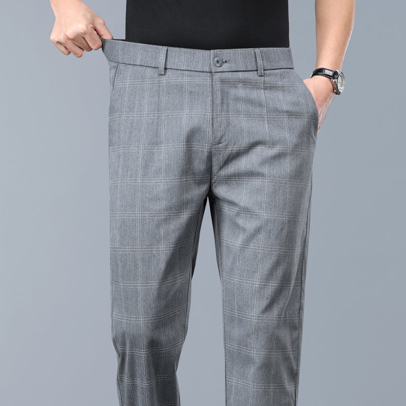 Stylish men's slim fit plaid tailored pants for a sharp, contemporary look.