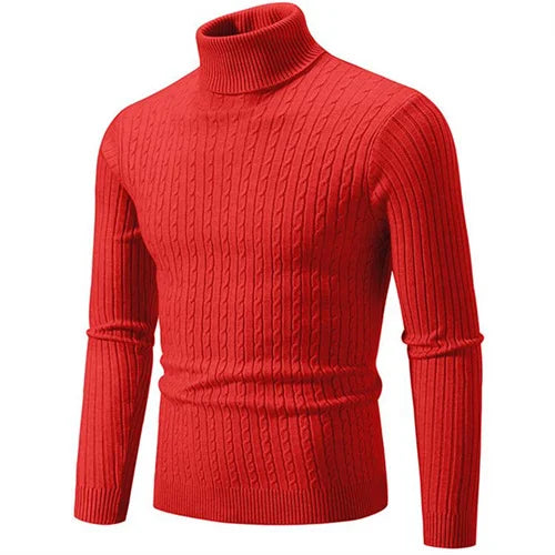Premium men's ribbed turtleneck sweater, providing warmth and a sleek slim fit.