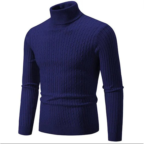 Versatile men's ribbed knit turtleneck, an essential for a modern casual winter wardrobe.