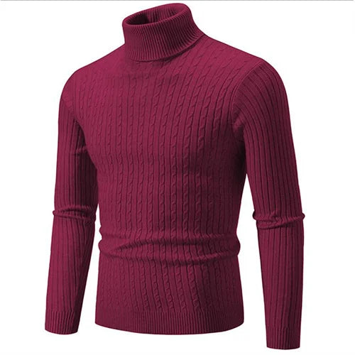 Casual men's ribbed turtleneck knitwear, perfect for a cozy and stylish winter day.