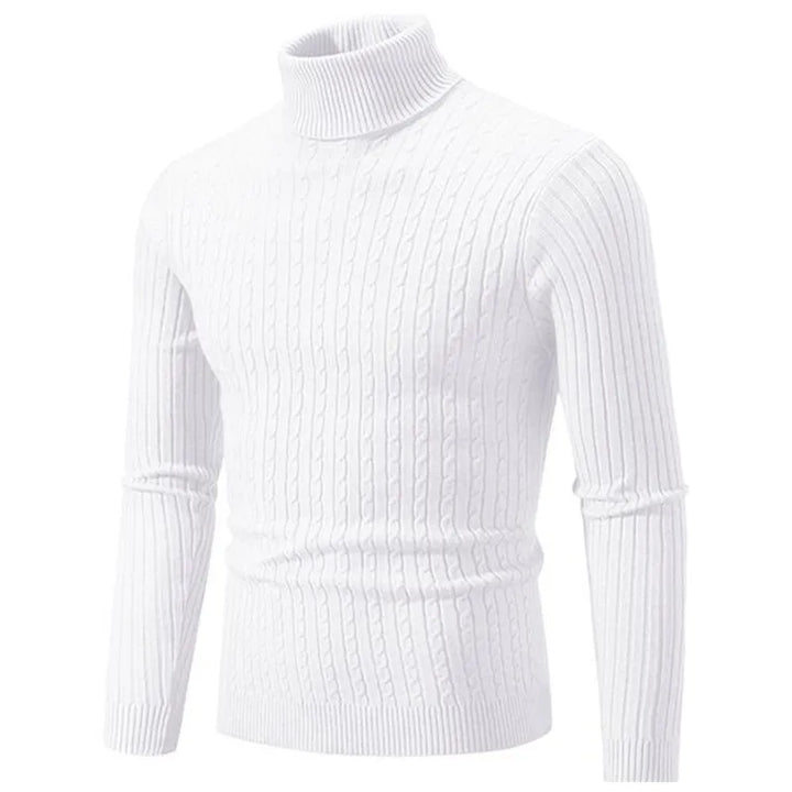 Modern men's ribbed knit turtleneck sweater, offering comfort and a fashionable slim fit.