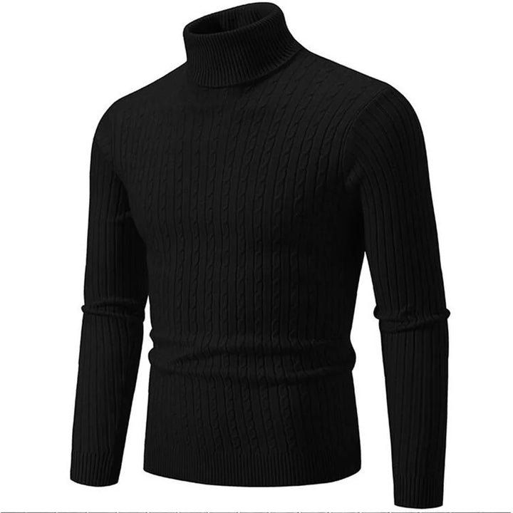 Classic men's ribbed knit turtleneck sweater, a versatile slim-fit piece for winter fashion.