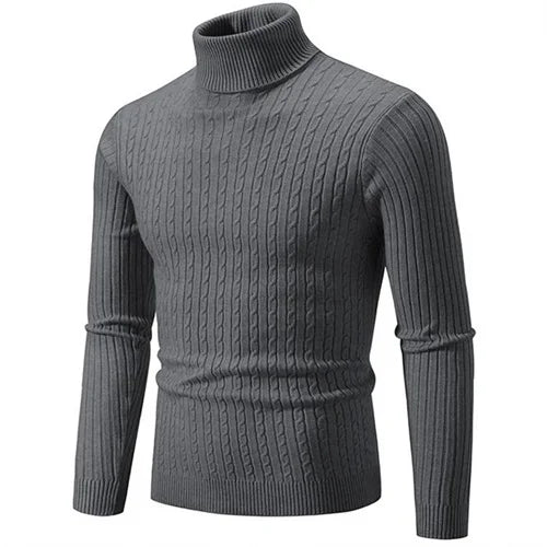 Comfortable men's knitwear: a ribbed turtleneck sweater, ideal for chilly weather.