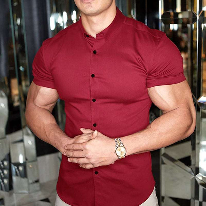 Men's slim fit short sleeve casual shirt, perfect for spring and summer comfort & style.