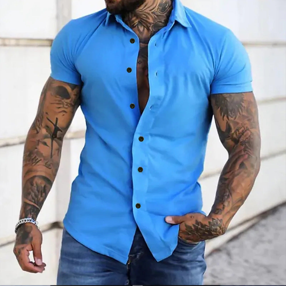 Crisp men's slim fit short sleeve shirt for a neat casual look, essential spring & summer wear.