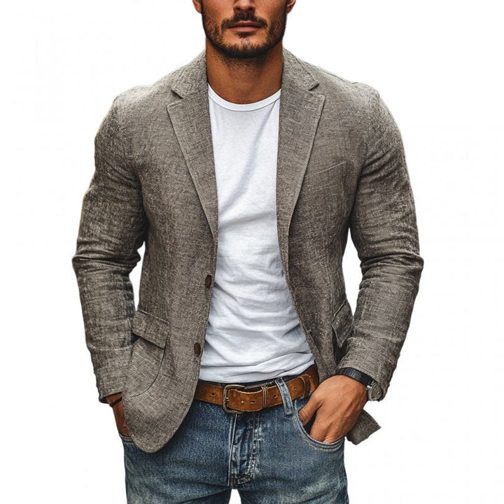 Men's slim fit single-breasted blazer, perfect for modern casual or formal events.