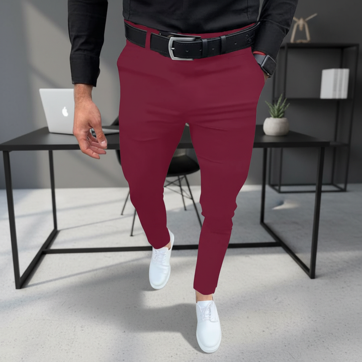 Men's slim fit stretch casual trousers in black, front view, perfect for versatile styling.