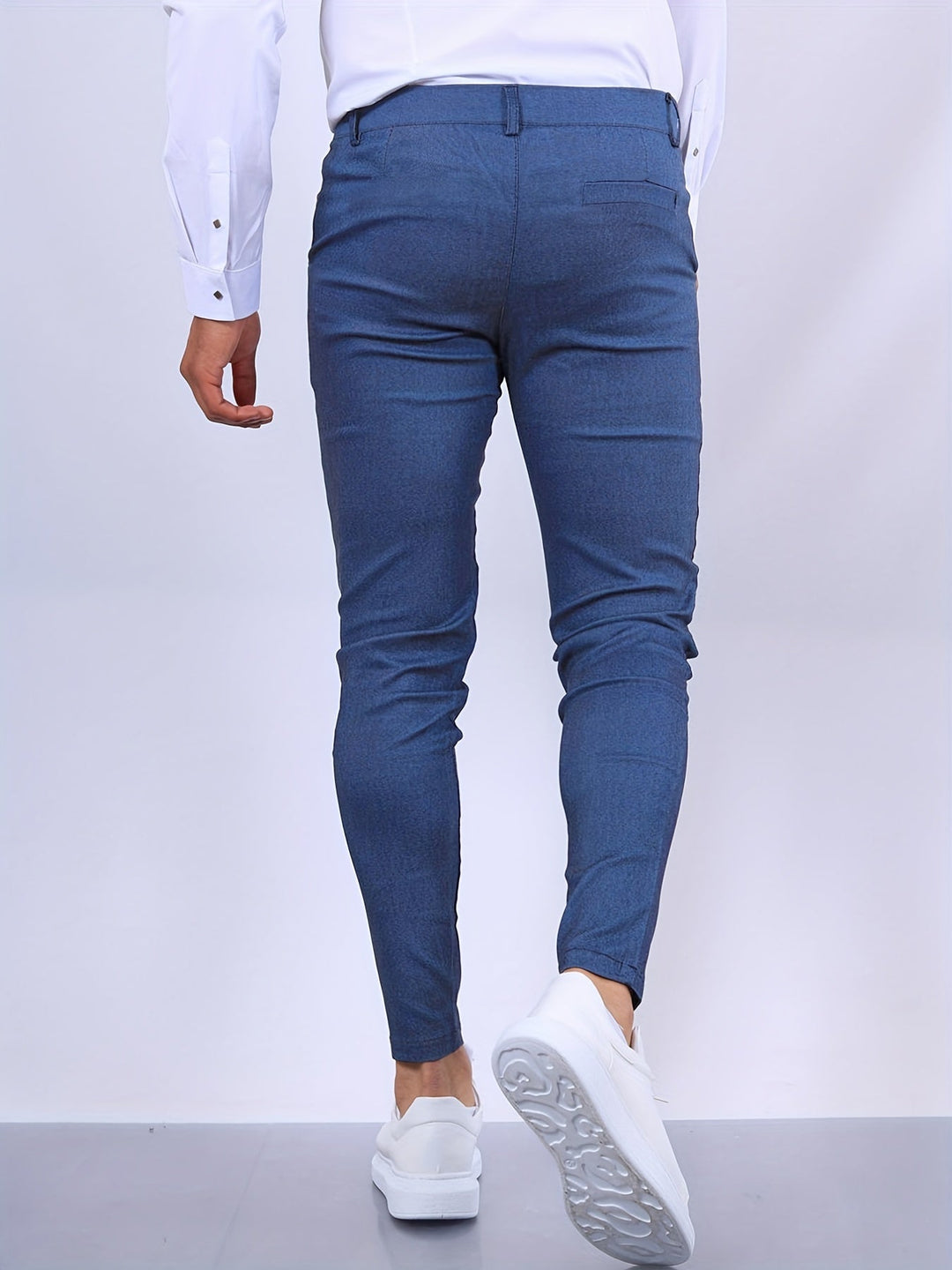 Stylish men's slim fit stretch twill chinos with tapered leg for everyday wear.