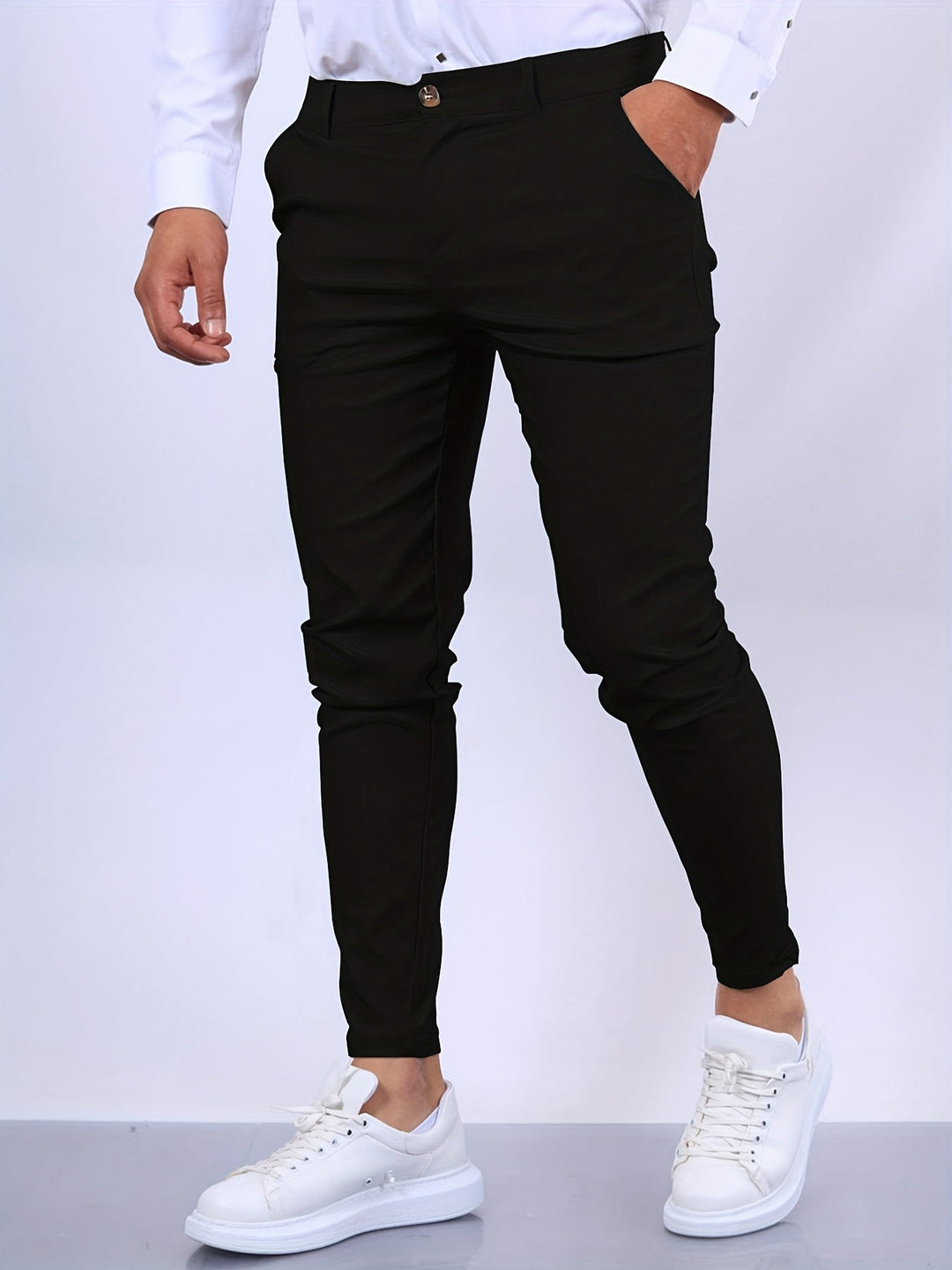 Casual men's slim fit stretch chino pants, comfortable and versatile for any occasion.