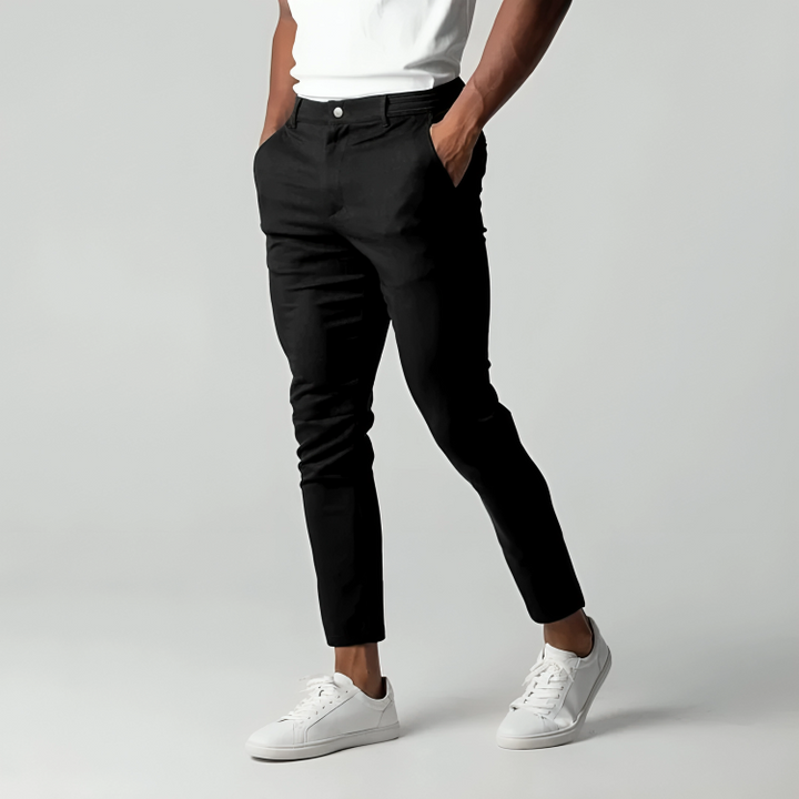 Men's slim fit stretch chinos in a neutral color, perfect for smart casual everyday comfort & versatility.