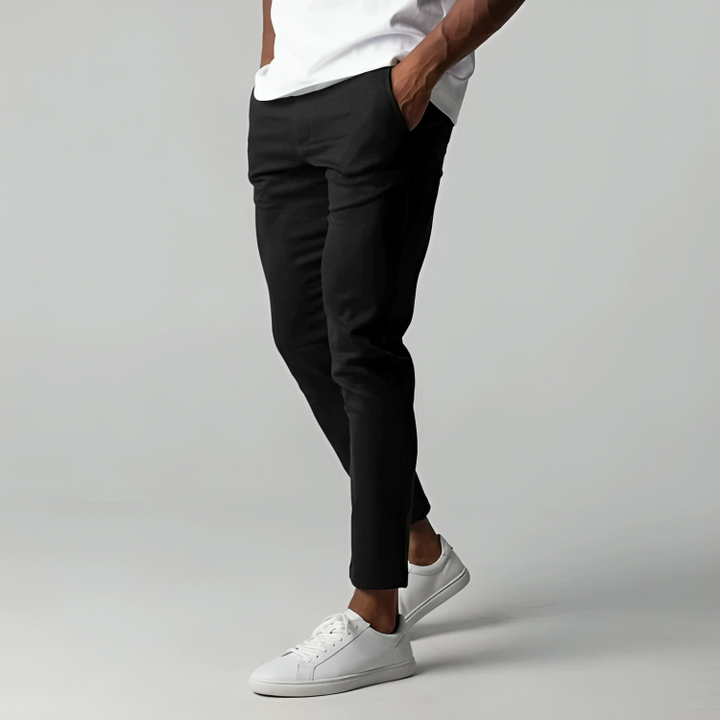 Stylish men's slim fit stretch chinos, essential for a comfortable yet fashionable men's wardrobe.