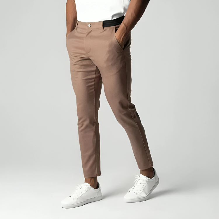 Men's comfortable slim fit stretch chinos, perfect for a versatile, fashionable everyday look.
