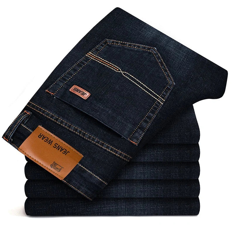 Men's slim fit stretch jeans in a versatile wash, perfect for various casual outfits.
