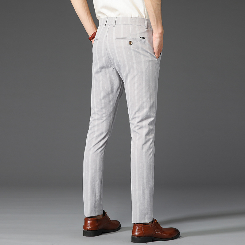 Formal men's slim fit striped trousers for a sharp, professional office look.