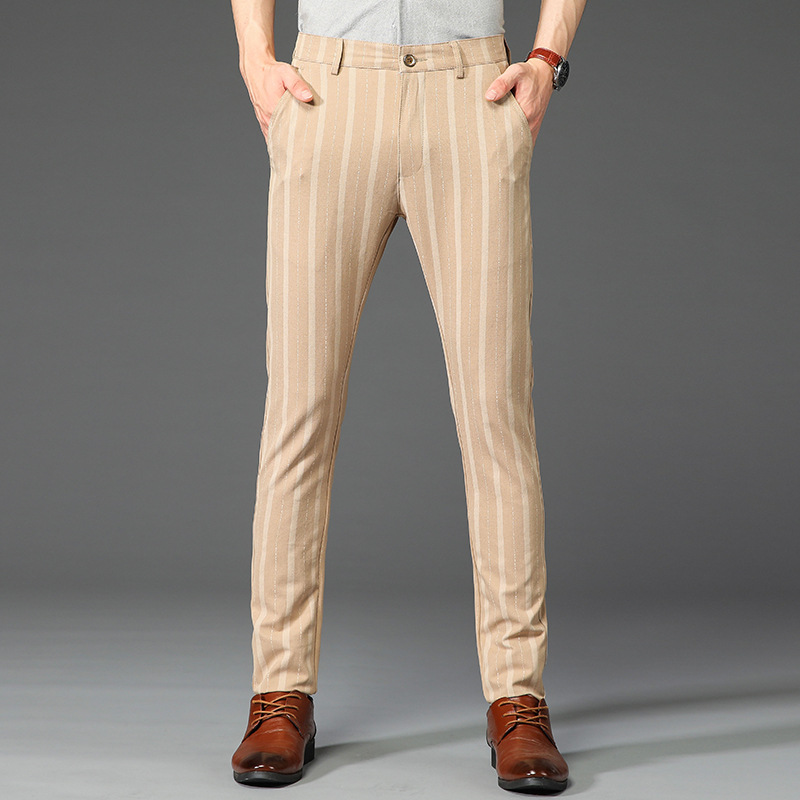 Smart men's slim fit striped dress pants for stylish office wear or special occasions.
