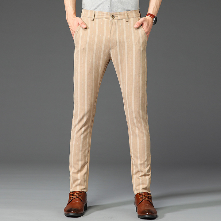 Smart men's slim fit striped dress pants for stylish office wear or special occasions.