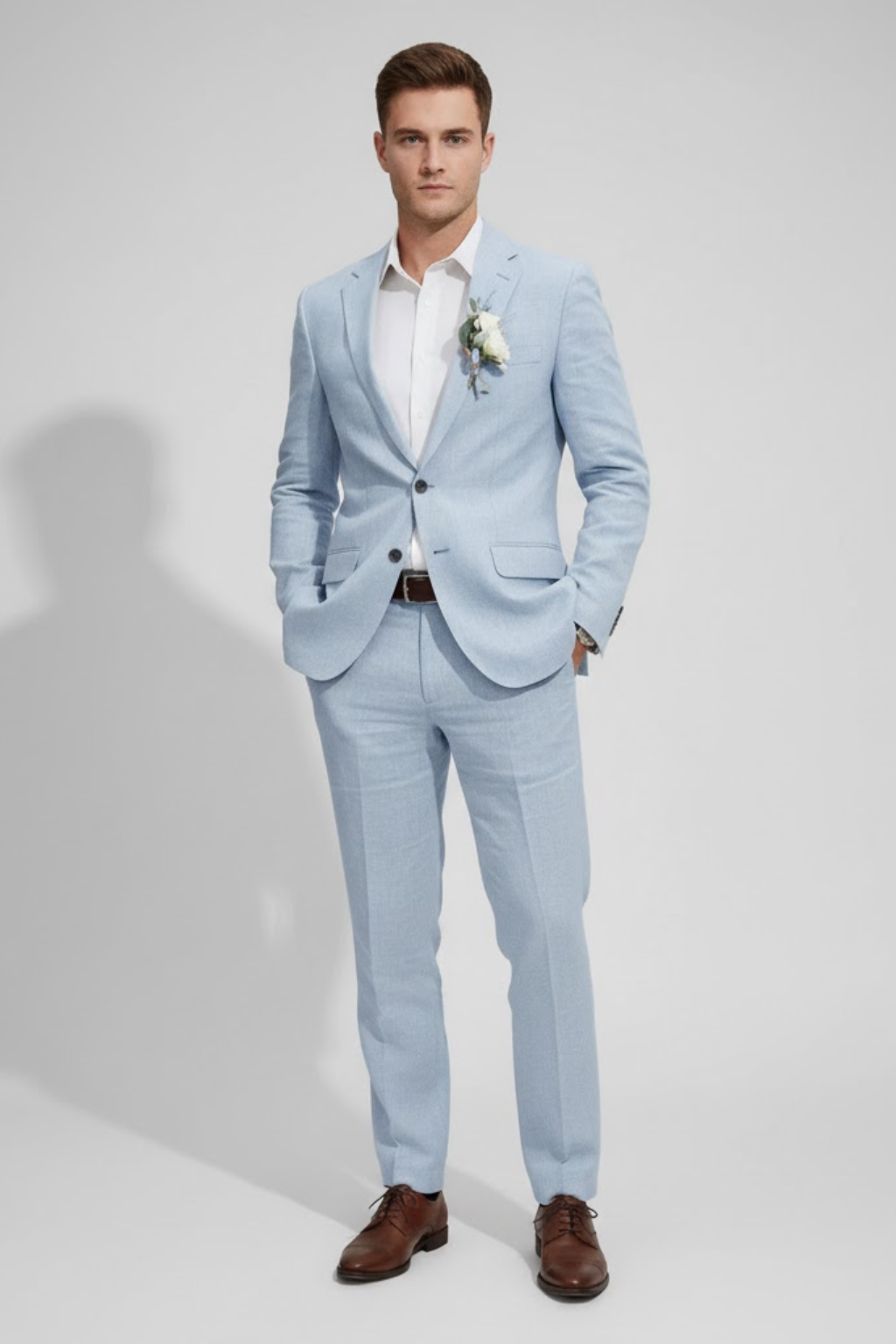 Elegant men's slim fit suit, ideal for formal occasions, business casual & parties. Trendy two-piece set.