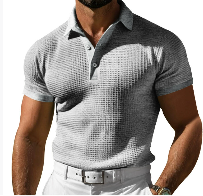 Classic men's slim fit textured polo shirt, short sleeve with a point collar for a modern look.