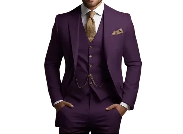 Sharp tailored slim fit men's suit. Perfect formal outfit for weddings, galas, and special events.