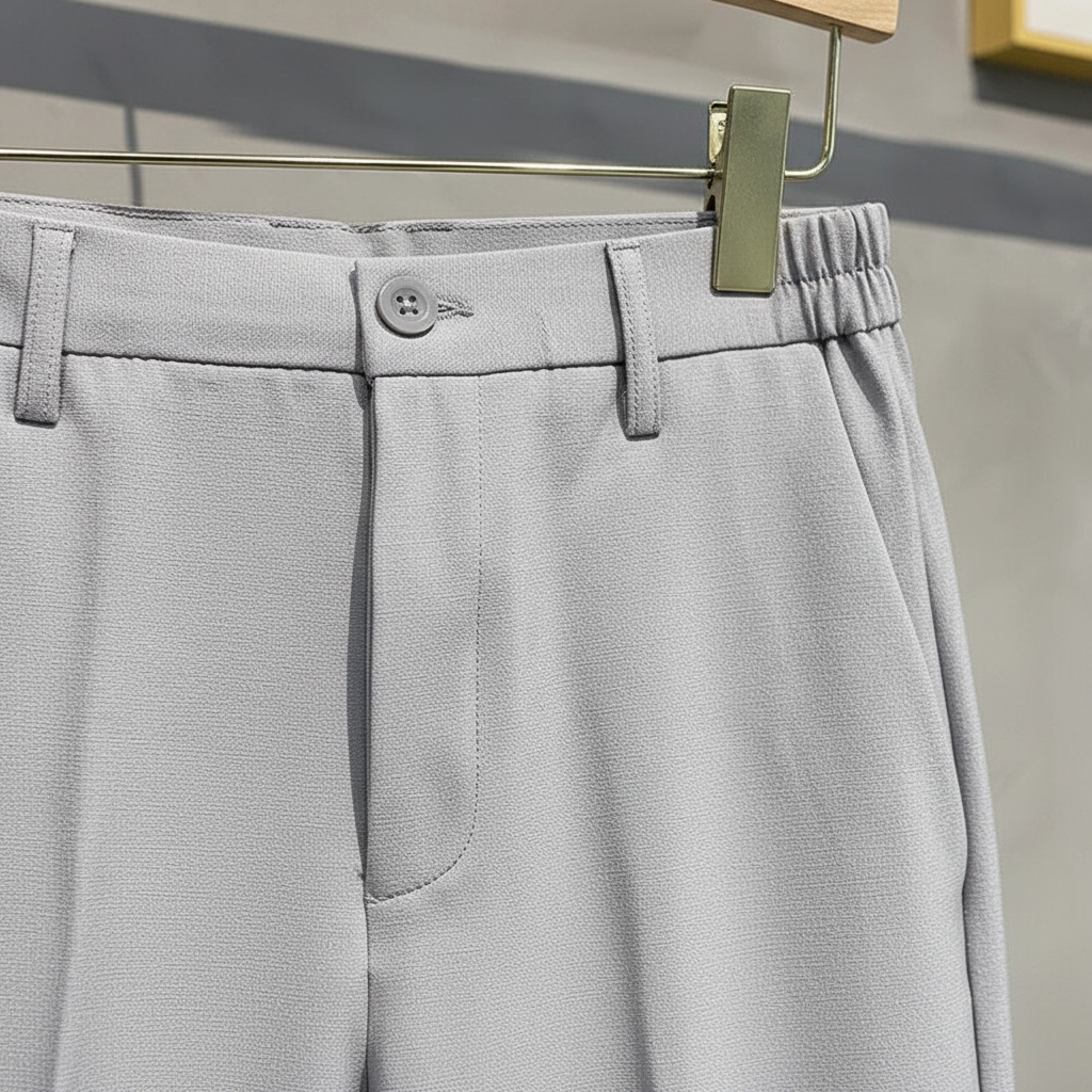 Front view of men's comfortable slim fit trousers with elastic waist, ideal for fall/winter fashion.
