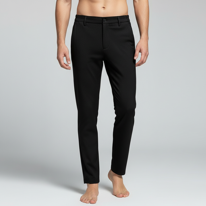 Men's casual slim fit trousers in black, offering comfort and style for work or everyday.
