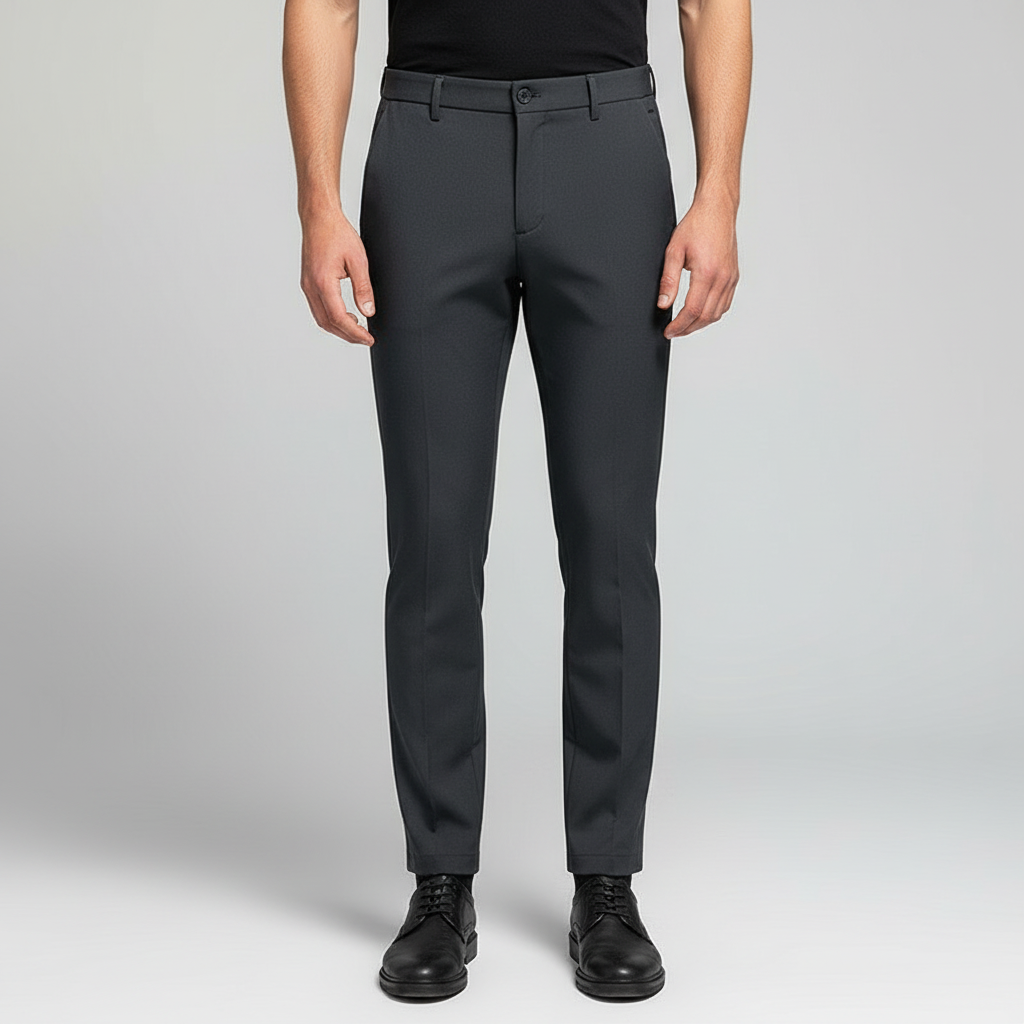 Full length image of Men's Comfortable Slim Fit Trousers with Elastic Waist, versatile for any occasion.