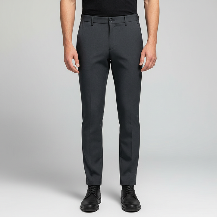 Full length image of Men's Comfortable Slim Fit Trousers with Elastic Waist, versatile for any occasion.
