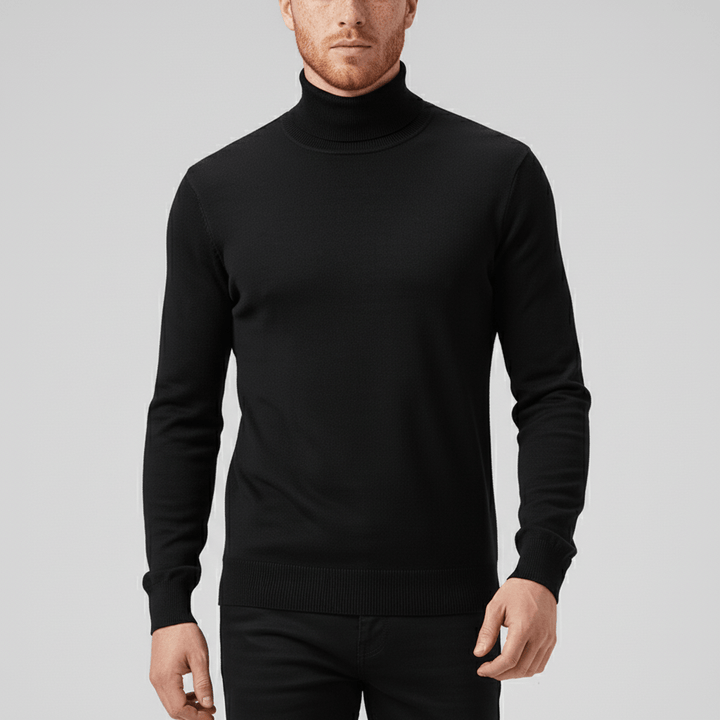 Men's slim-fit turtleneck sweater for sleek layering & sophisticated style.