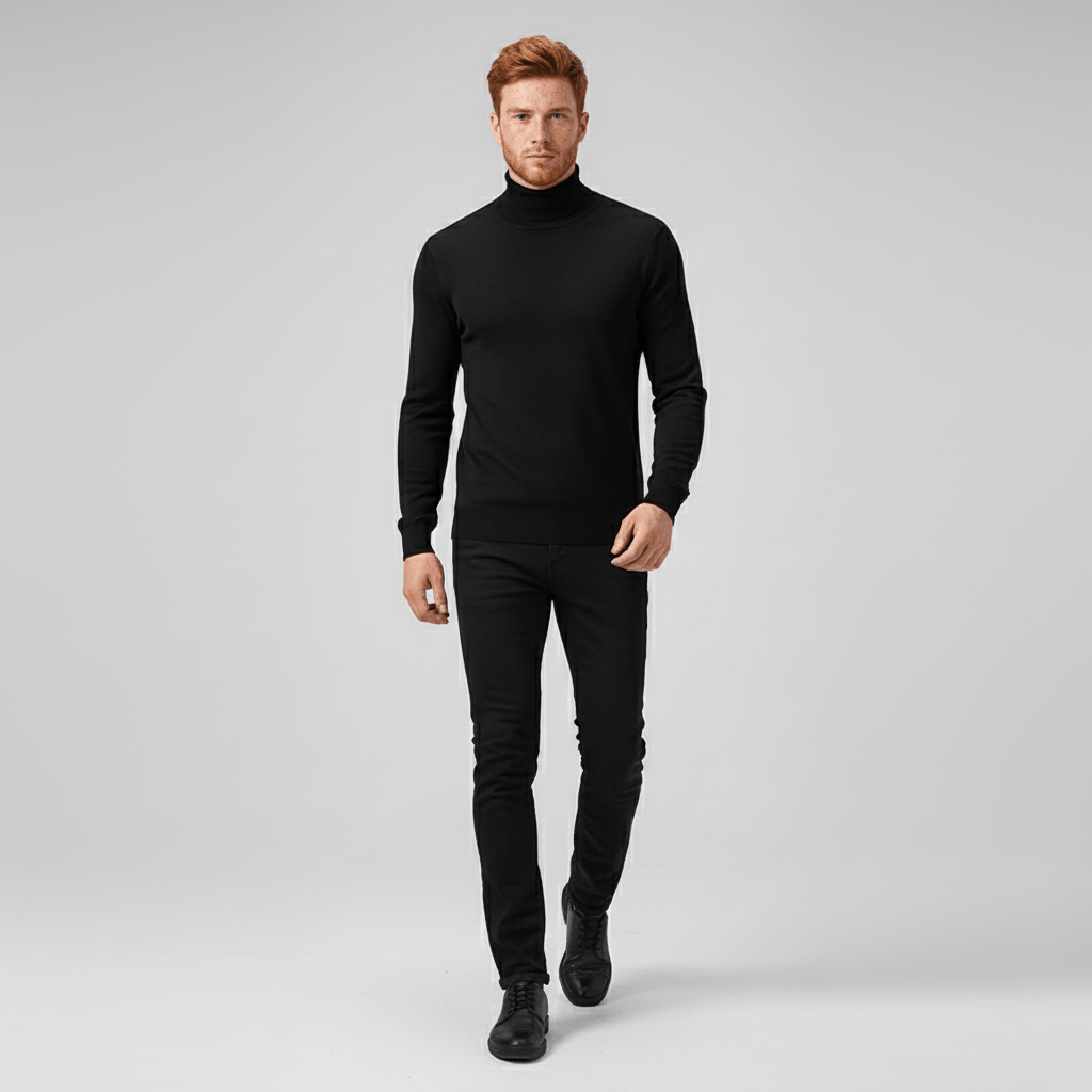 Versatile men's slim-fit turtleneck sweater, easy to dress up or down for any event.
