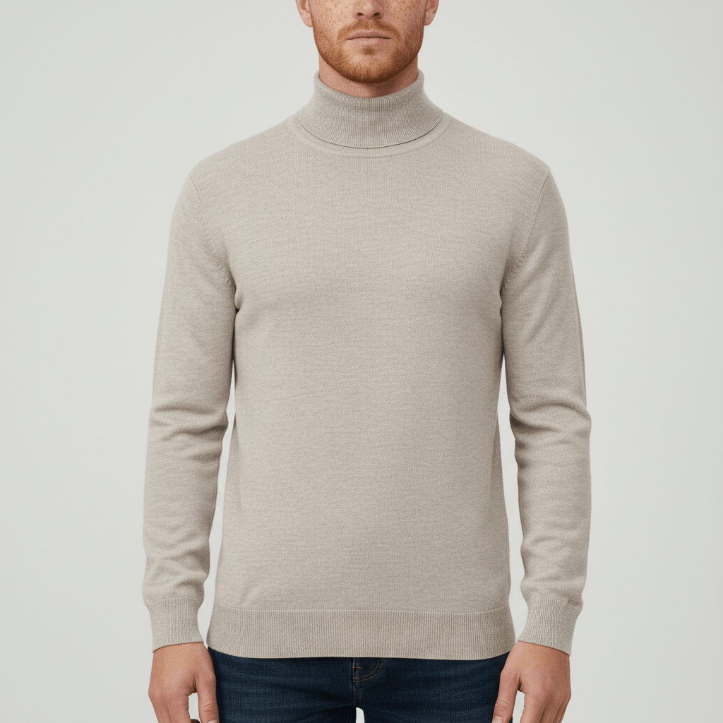 Warm & comfortable men's slim-fit turtleneck sweater, essential for chilly fall and winter days.